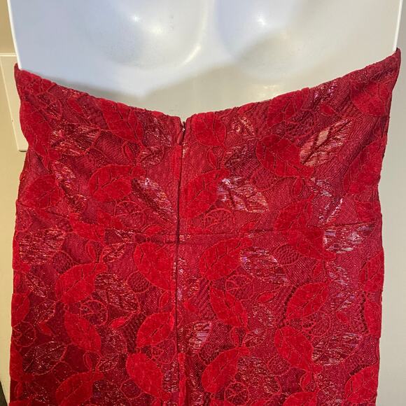 Shein Curve Red Strapless Long Mermaid Gown Red Leaf Lace Sz 2XL - Picture 6 of 12